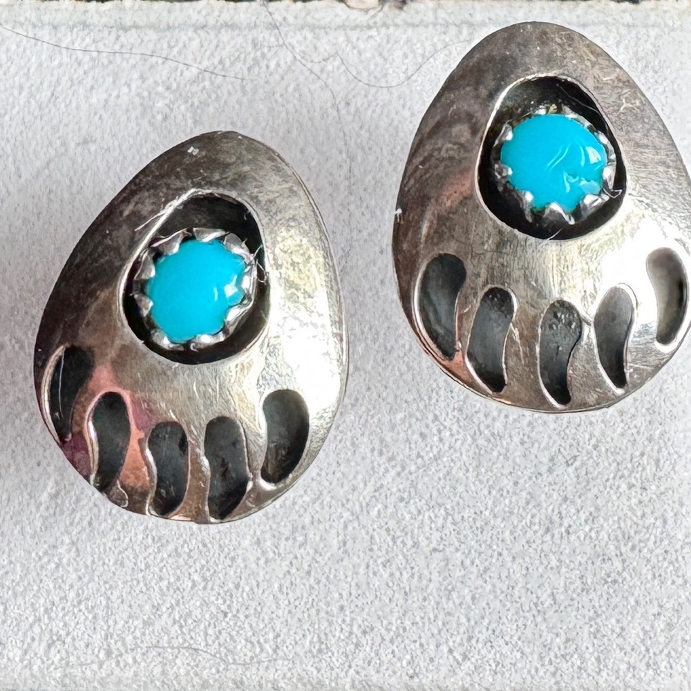 Tiny Genuine Turquoise Bear Claw Post Earrings - image 3